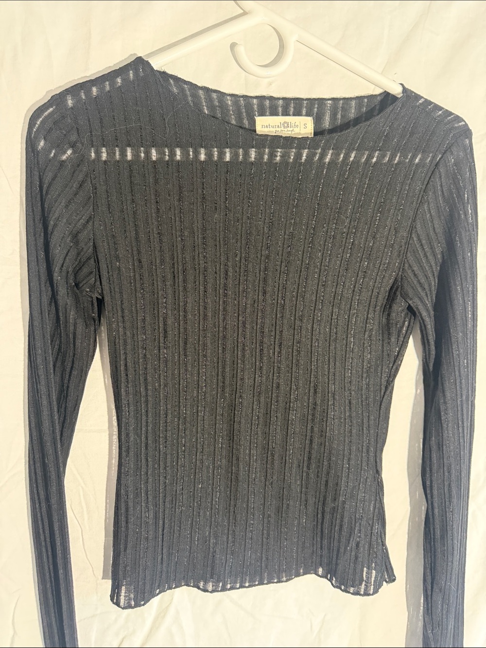 NATURAL LIFE Black Ribbed Sheer Long-Sleeve Top